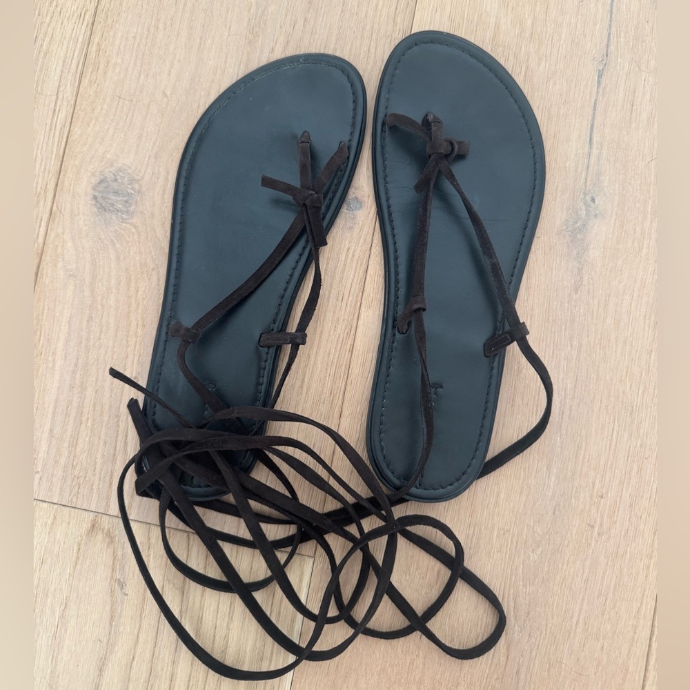 The Row Brown Knot Flat Suede Sandals 38/8 - Picture 5 of 8